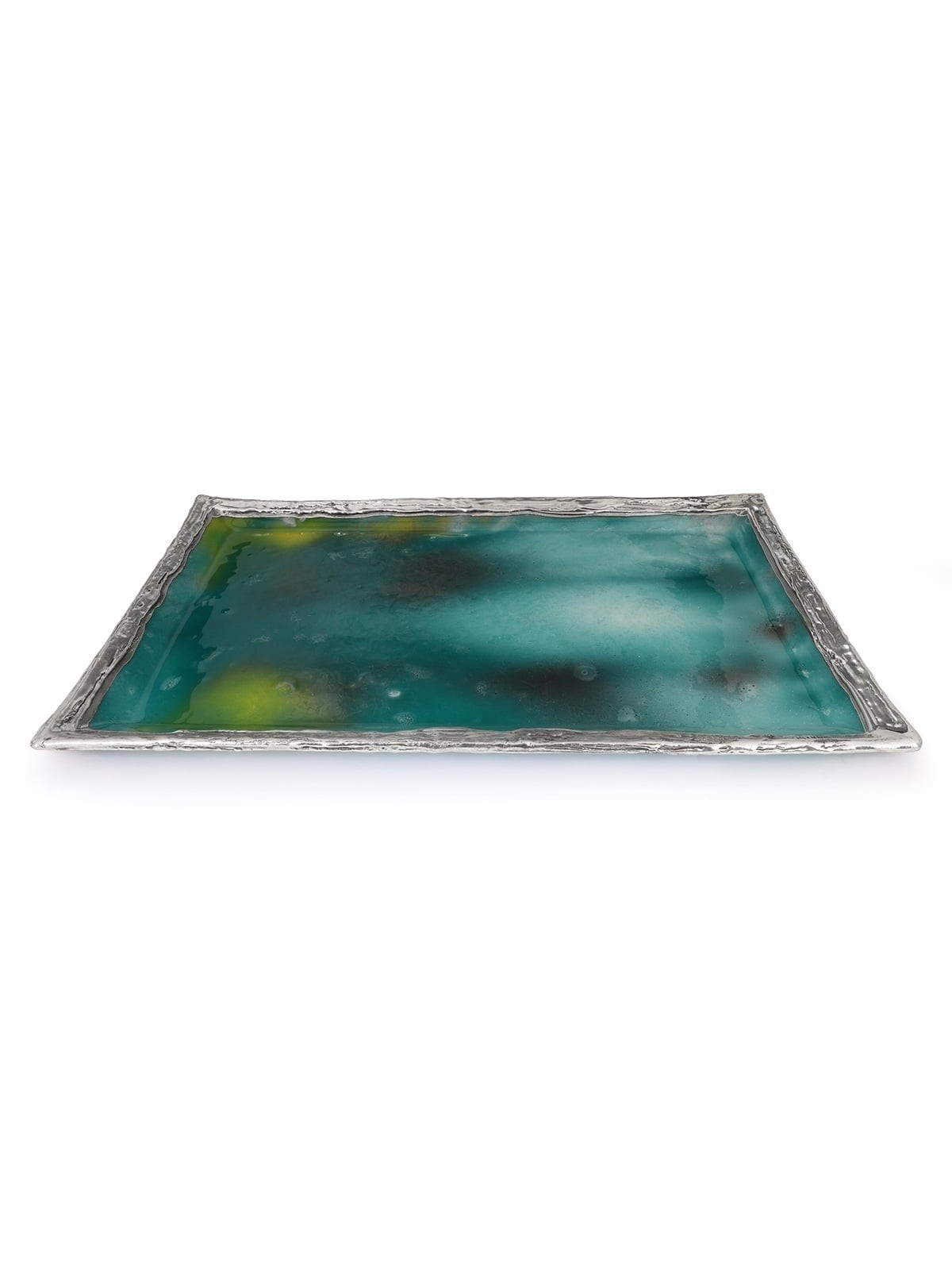 Handcrafted Sterling Silver-Plated Glass Candlesticks Tray (Color Opti